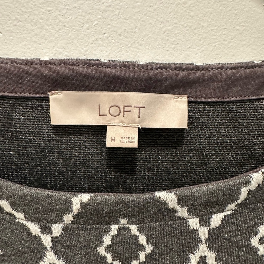 Loft Geometric White Diamond Patterned Dress Size… - image 4